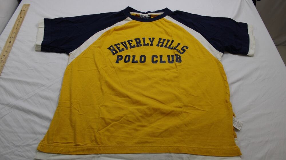 Beverly Hills Polo Club Men's M Yellow Navy Raglan Graphic T-Shirt Colorblock